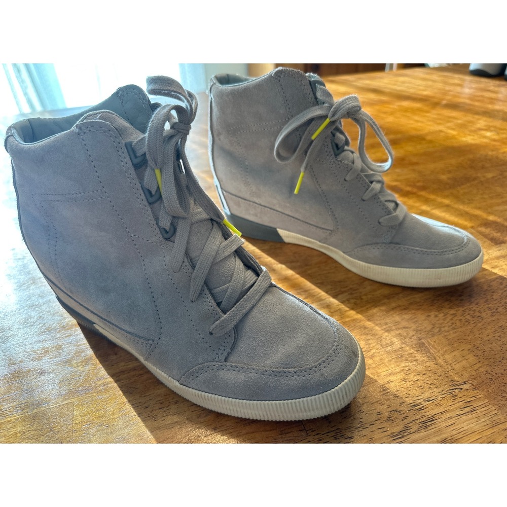 Sorel Evie Sport Lace Wedge Sneakers Grey Suede High Top Boots NL4443-081 Size 9
